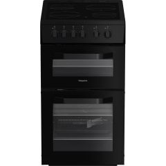 Hotpoint HTE5VCB Black 50Cm Wide Twin Cavity Electric Cooker With Ceramic Hob