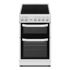 New World NWMID53CW White 50Cm Twin Cavity Electric Cooker With Ceramic Hob