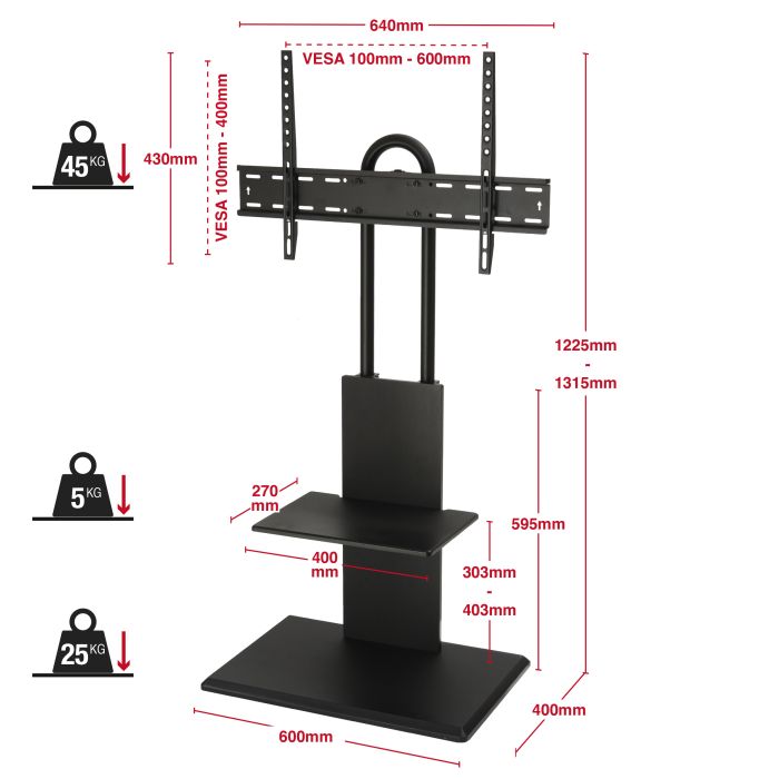 TTAP FS2-BLACK Floor Pedestal TV Stand (32