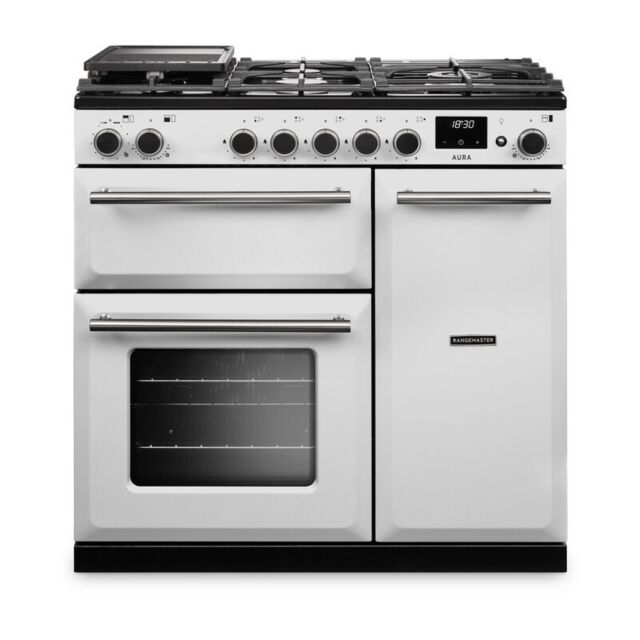 Aga Rangemaster AURA90DFP/19323 White 90Cm Dual Fuel Range Cooker