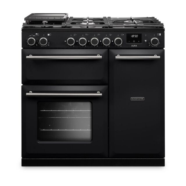 Aga Rangemaster AURA90DFP/19324 Charcoal Black 90Cm Dual Fuel Range Cooker