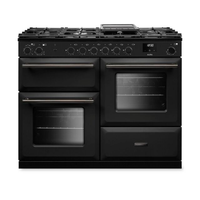 Aga Rangemaster AURO110DF/19308 Charcoal Black 110Cm Dual Fuel Range Cooker With Onyx Trim
