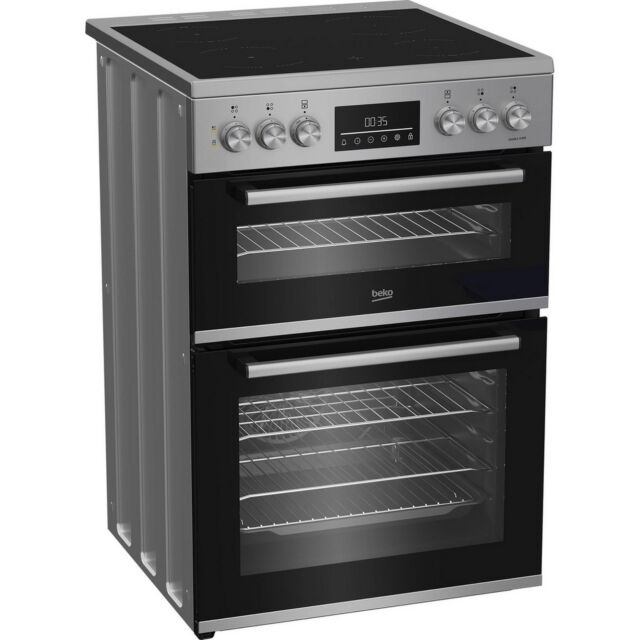 Beko EDC6731S Silver 60Cm Double Oven Electric Cooker With Vitroceramic Hob