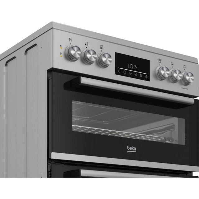 Beko EDC6731S Silver 60Cm Double Oven Electric Cooker With Vitroceramic Hob
