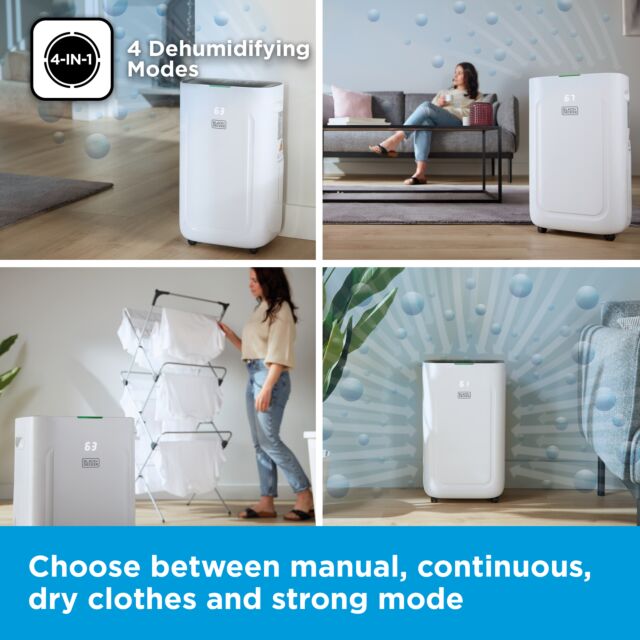 Black And Decker 20 Litre Dehumidifier With 24 Hour Time, 6.5 Litre Water Tank