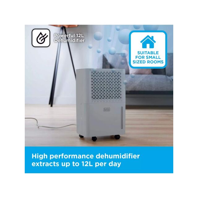 Black And Decker BXEH60016GBG Grey 12L Dehumidifier With 24 Hour Timer And 2.1L Water Tank