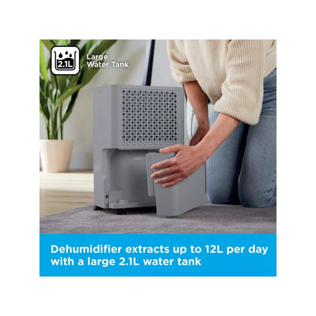 Black And Decker BXEH60016GBG Grey 12L Dehumidifier With 24 Hour Timer And 2.1L Water Tank