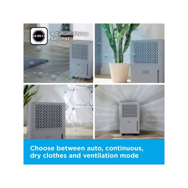 Black And Decker BXEH60016GBG Grey 12L Dehumidifier With 24 Hour Timer And 2.1L Water Tank