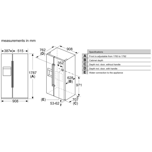 Bosch KAD93ABEP Black Series 6 No Frost Side By Side Fridge Freezer With Plumbed Water Dispenser W90