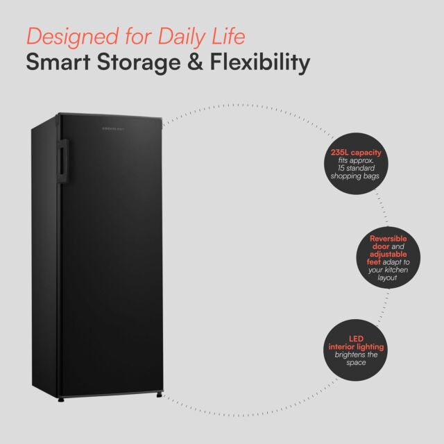 Cookology CTFR235BK Black 55Cm Wide Tall Larder Fridge