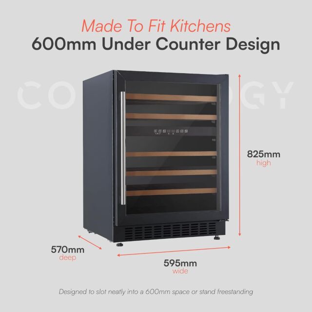Cookology CWC605BK Black 59.5Cm Wide Dual Zone Wine Cooler -46 Bottles