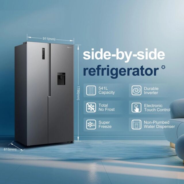 Fridgemaster MS91558DES Silver 91.1 Cm Wide No Frost Side By Side Fridge Freezer With 60/40 Split
