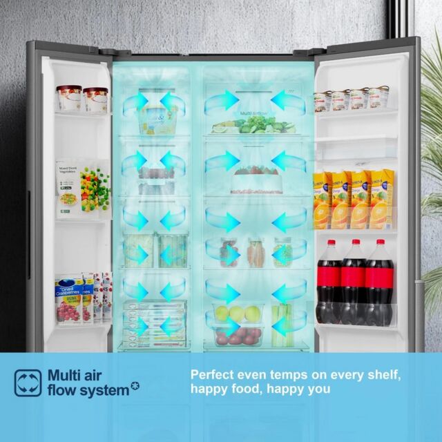 Fridgemaster MS91558DES Silver 91.1 Cm Wide No Frost Side By Side Fridge Freezer With 60/40 Split