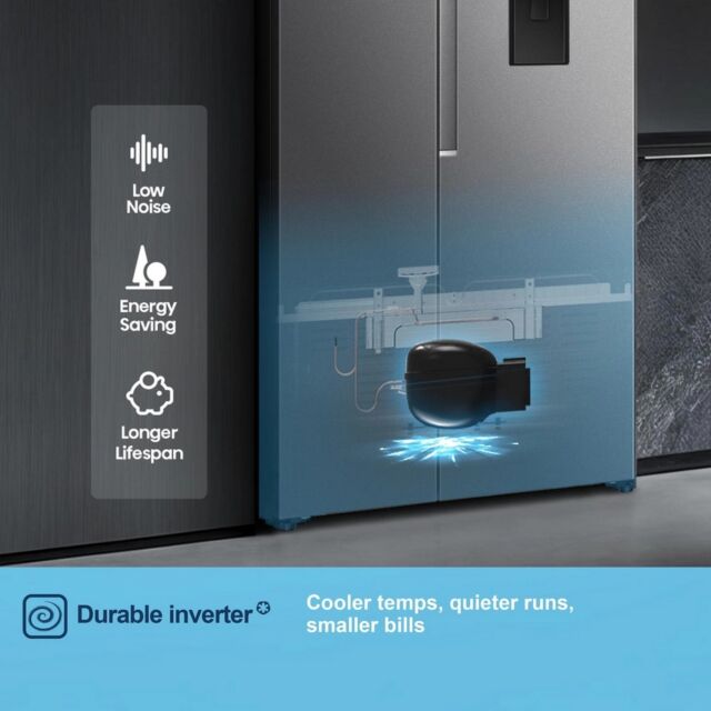 Fridgemaster MS91558DES Silver 91.1 Cm Wide No Frost Side By Side Fridge Freezer With 60/40 Split