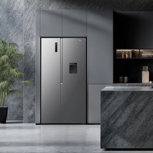 Fridgemaster MS91558DES Silver 91.1 Cm Wide No Frost Side By Side Fridge Freezer With 60/40 Split
