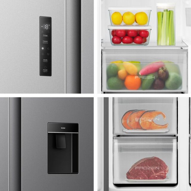 Fridgemaster MS91558DES Silver 91.1 Cm Wide No Frost Side By Side Fridge Freezer With 60/40 Split