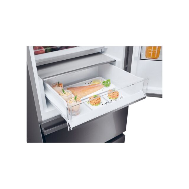 Haier HTW5618EWMP Dark Inox 59.5Cm 60/40 Frost Free Fridge Freezer With Non Plumbed Water Dispenser