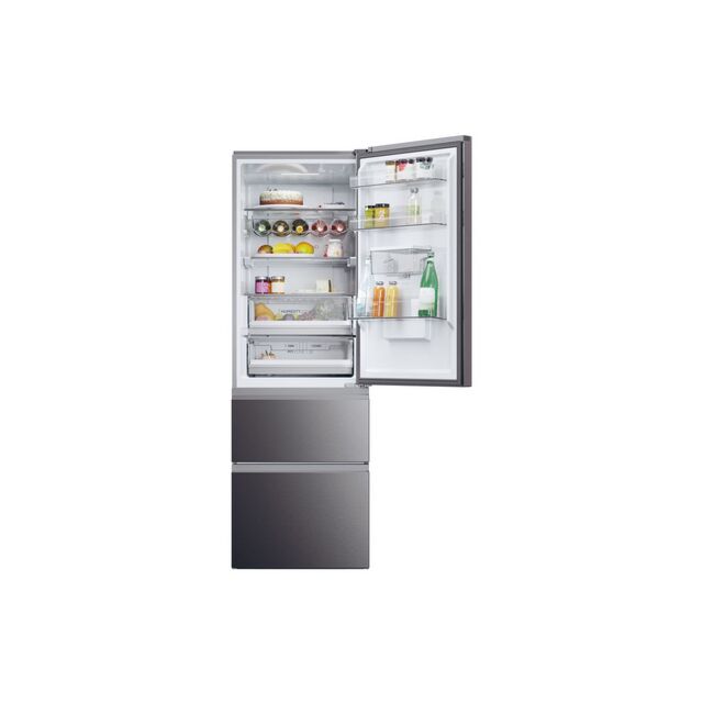 Haier HTW5618EWMP Dark Inox 59.5Cm 60/40 Frost Free Fridge Freezer With Non Plumbed Water Dispenser