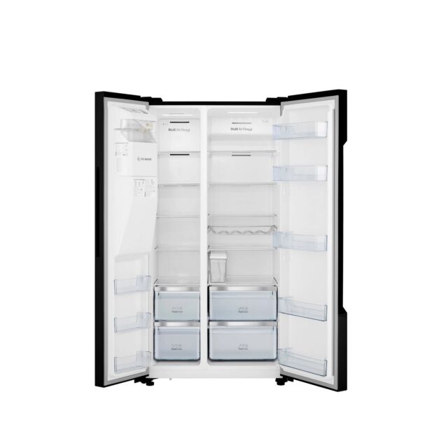 Hisense RS694N4TBE 91CM Black American Style Frost Free Fridge Freezer with Non Plumbed Water and Ice Dispenser