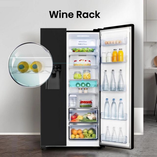 Hisense RS694N4TBE 91CM Black American Style Frost Free Fridge Freezer with Non Plumbed Water and Ice Dispenser