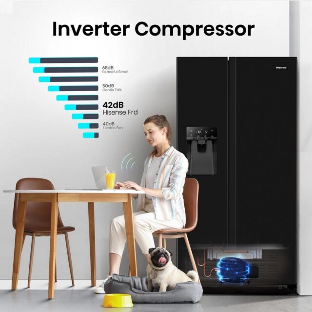 Hisense RS694N4TBE 91CM Black American Style Frost Free Fridge Freezer with Non Plumbed Water and Ice Dispenser