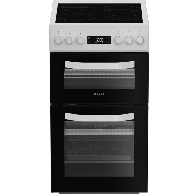 Hotpoint HDE5VDCW White 50Cm Double Oven Electric Cooker With Ceramic Hob