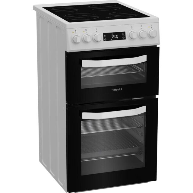 Hotpoint HDE5VDCW White 50Cm Double Oven Electric Cooker With Ceramic Hob