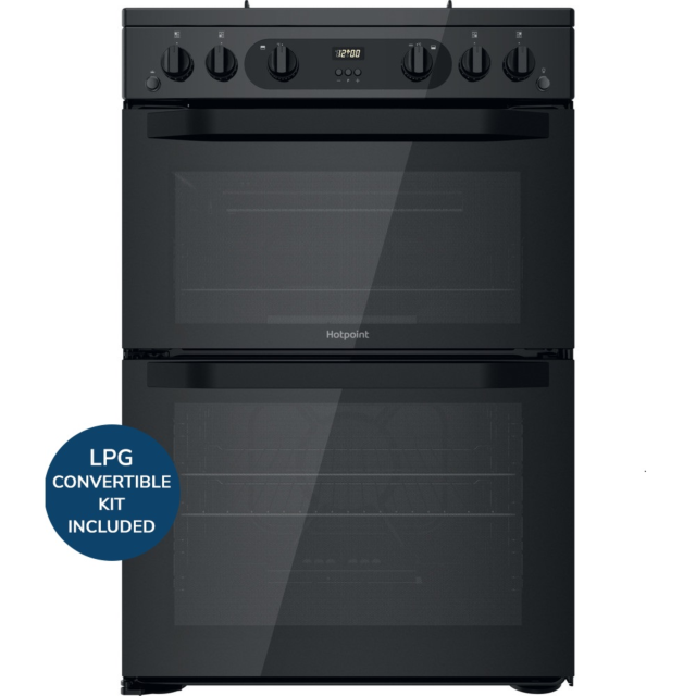 Hotpoint HDM67G0CMB Black 60Cm Gas Double Oven Cooker With Lpg Jets
