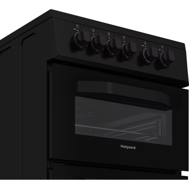 Hotpoint HTE5VCB Black 50Cm Wide Twin Cavity Electric Cooker With Ceramic Hob