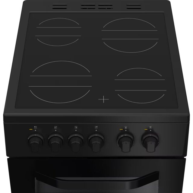 Hotpoint HTE5VCB Black 50Cm Wide Twin Cavity Electric Cooker With Ceramic Hob