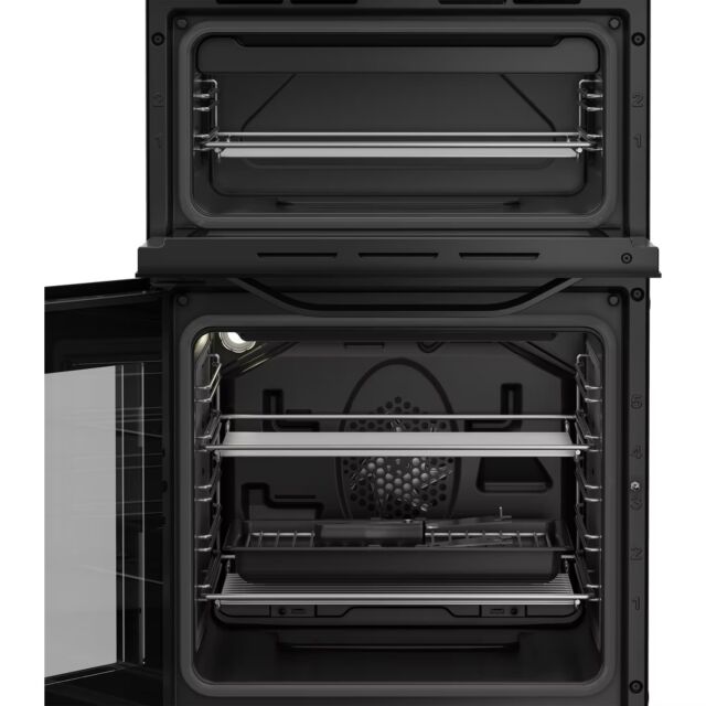 Hotpoint HTE5VCB Black 50Cm Wide Twin Cavity Electric Cooker With Ceramic Hob