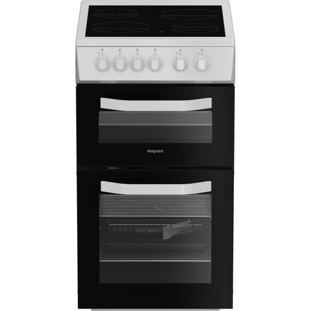 Hotpoint HTE5VCW White 50Cm Twin Cavity Electric Cooker With Ceramic Hob