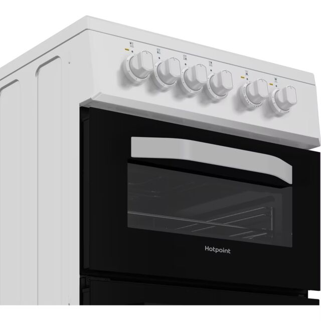 Hotpoint HTE5VCW White 50Cm Twin Cavity Electric Cooker With Ceramic Hob