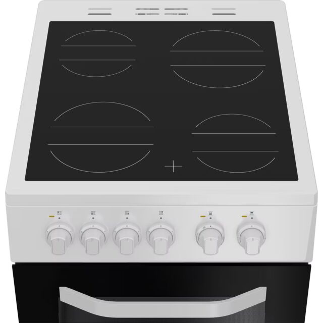 Hotpoint HTE5VCW White 50Cm Twin Cavity Electric Cooker With Ceramic Hob