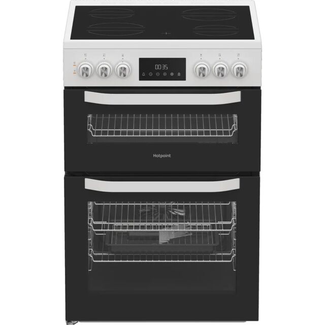 Hotpoint HTE6VDCW White 60Cm Wide Twin Cavity Electric Cooker With Ceramic Hob