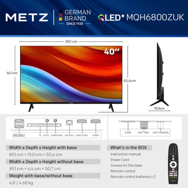 Metz 40MQH6800ZUK 40inch HD Smart Qled Television With Freely