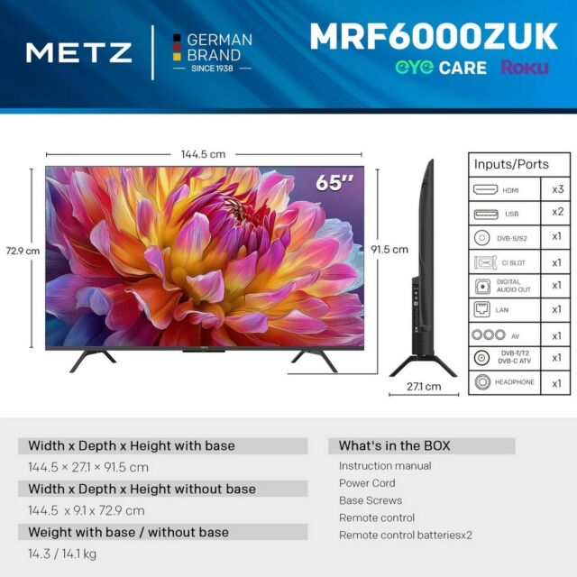 Metz 65MRF6000ZUK 65inch 4K Dled Smart Television