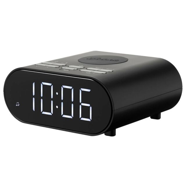 Roberts Radio ORTUSCHARGEBK Black Ortus Charge FM Radio With Alarm Clock And Wireless Charger
