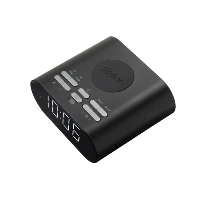 Roberts Radio ORTUSCHARGEBK Black Ortus Charge FM Radio With Alarm Clock And Wireless Charger