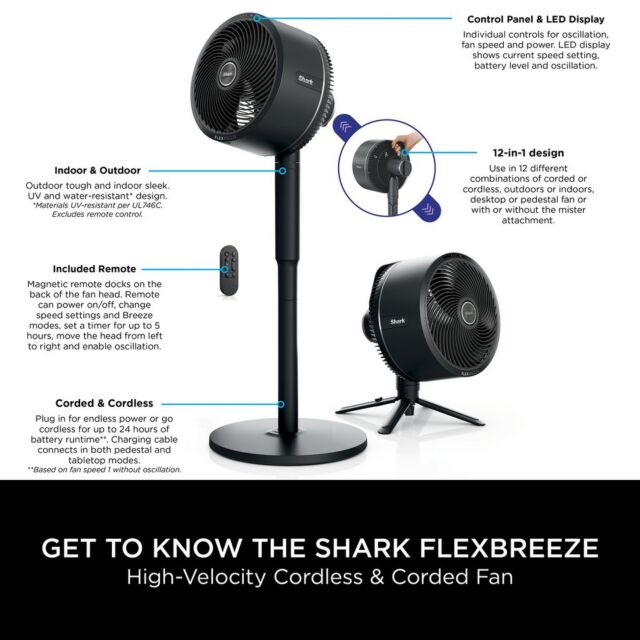 Shark FA220UK FlexBreeze High Velocity Hybrid Cordless + Corded Fan