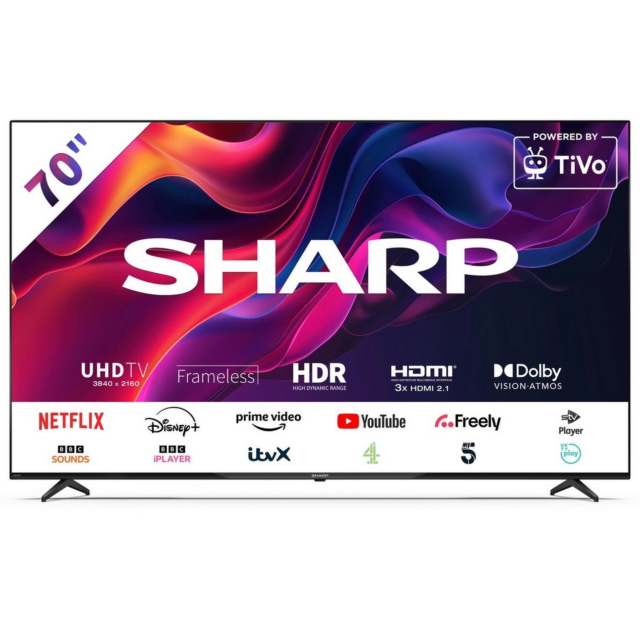 Sharp 4T-C70GK4245KB 70inch 4K Uhd Frameless TiVo Smart Television With Freely