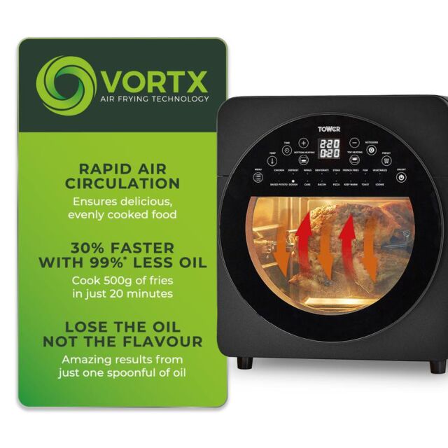 Tower T17051BLK Vortx Xl 14.5L 5 In 1 Digital Air Fryer Oven With Rotisserie