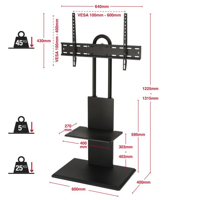 TTAP FS2-BLACK Floor Pedestal TV Stand (32inch-65inch)