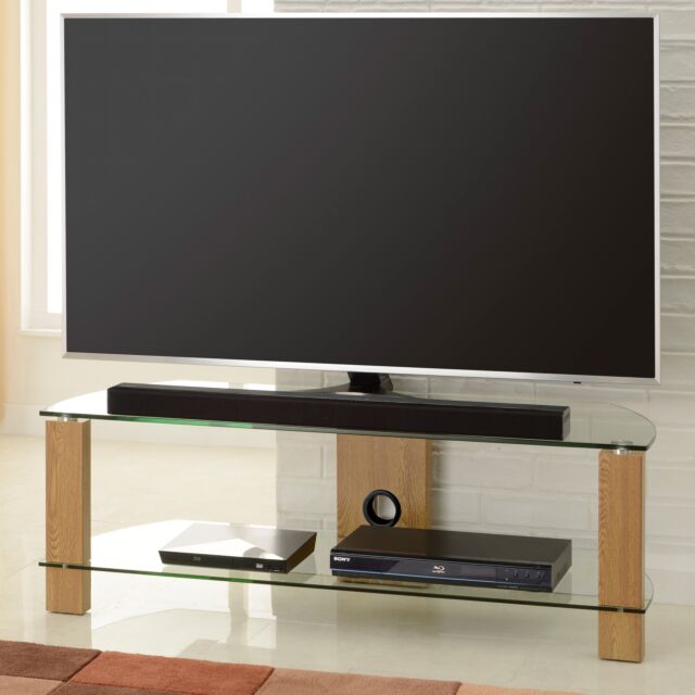 TTAP Vision TV Stand in Oak, 1200 mm, Clear