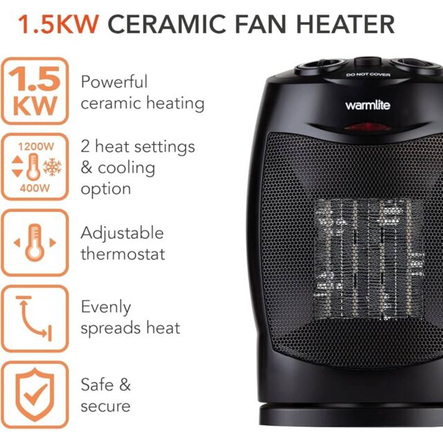 Warmlite 1500W Ceramic PTC Fan Heater