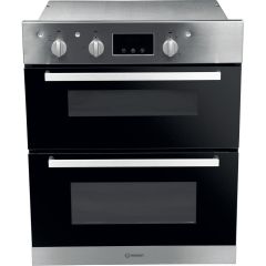 Indesit IDU6340IX Built Under Aria Electric Double Oven - Black And Stainless Steel  